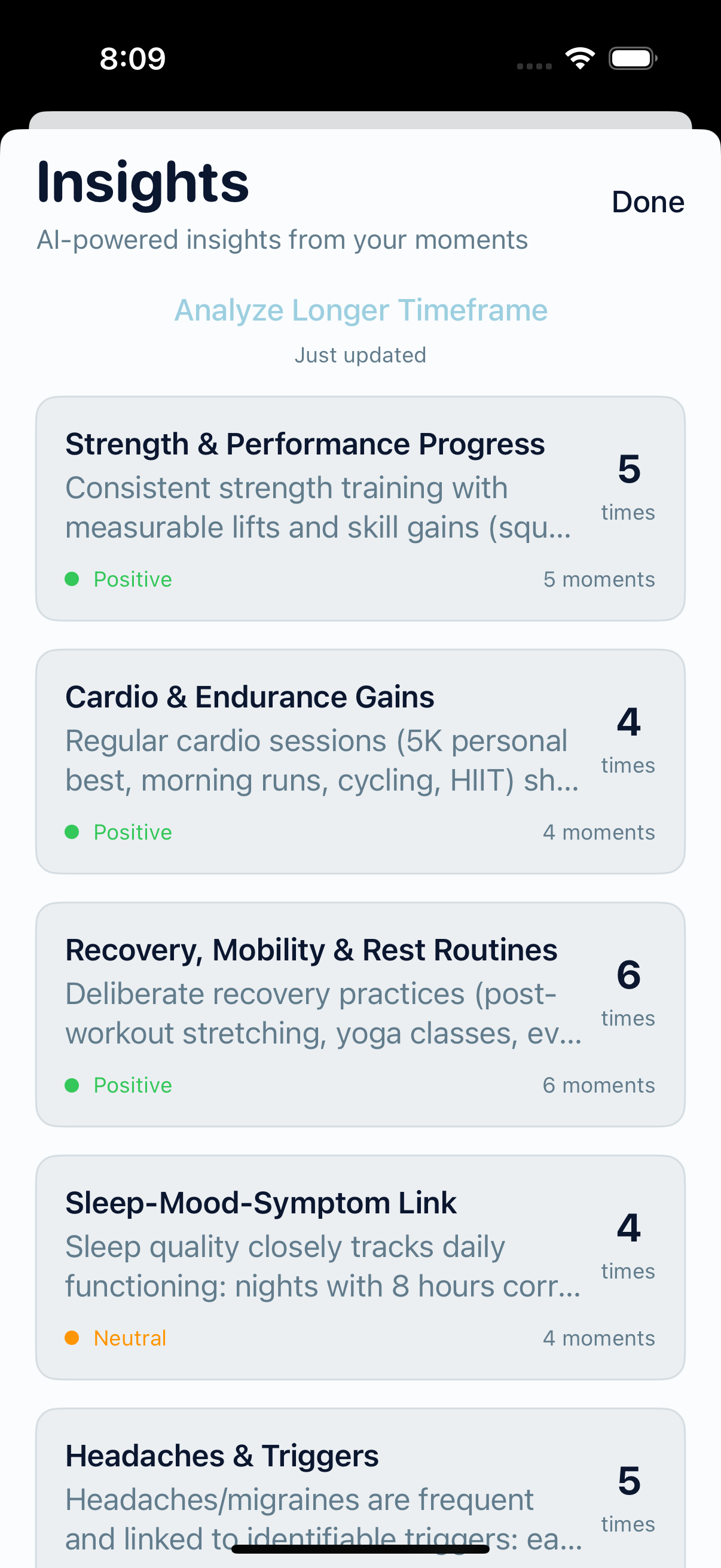 AI automatically organizing micro moments into themes